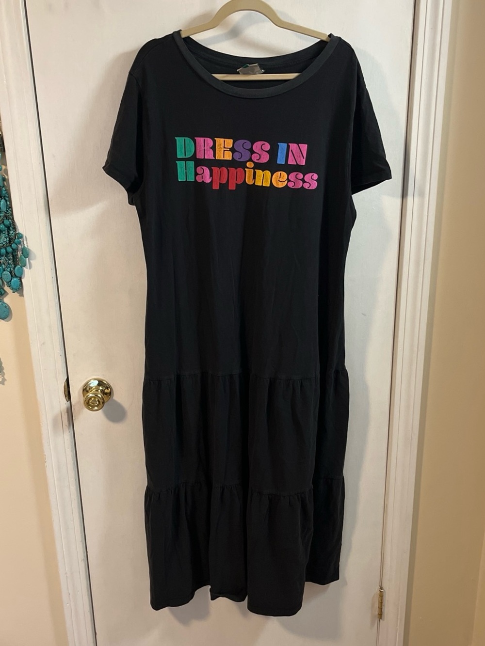FARM Rio Black Maxi Dress with Multicolor 'Dress in Happiness' Print